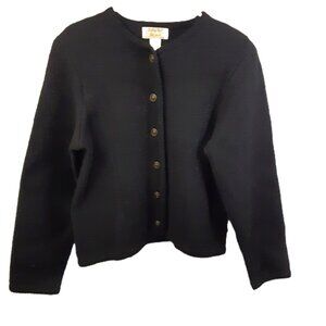 VTG 60's Tally-ho Womans 100% Wool Sweater Black Button Sz MED Beautiful S. Pads